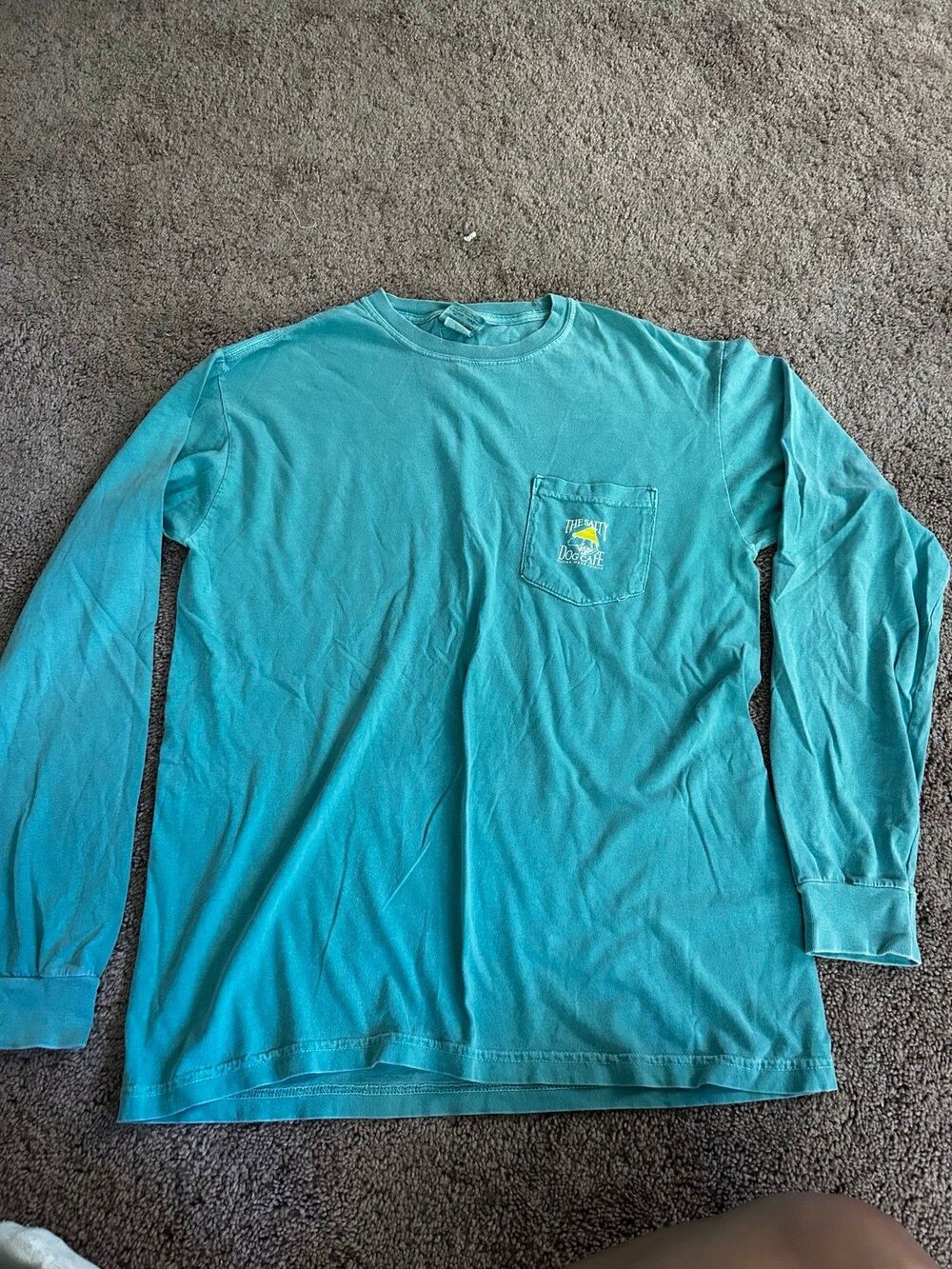 Salty Dog Cafe Teal Long Sleeve Pocket T Shirt Logo Graphic Adult Size M